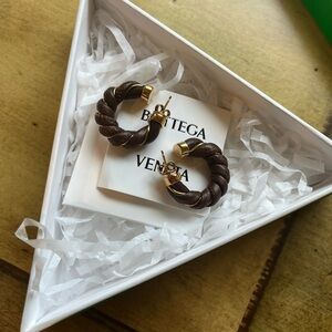 Bottega Veneta Brown Leather Hoop Earrings